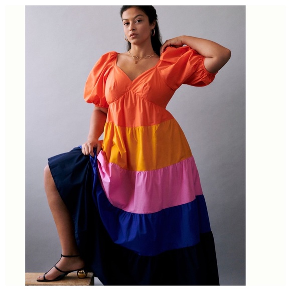 FARM Rio Dresses & Skirts - FARM RIO Tiered Colorblocked 3/4 sleeve Maxi Dress XS